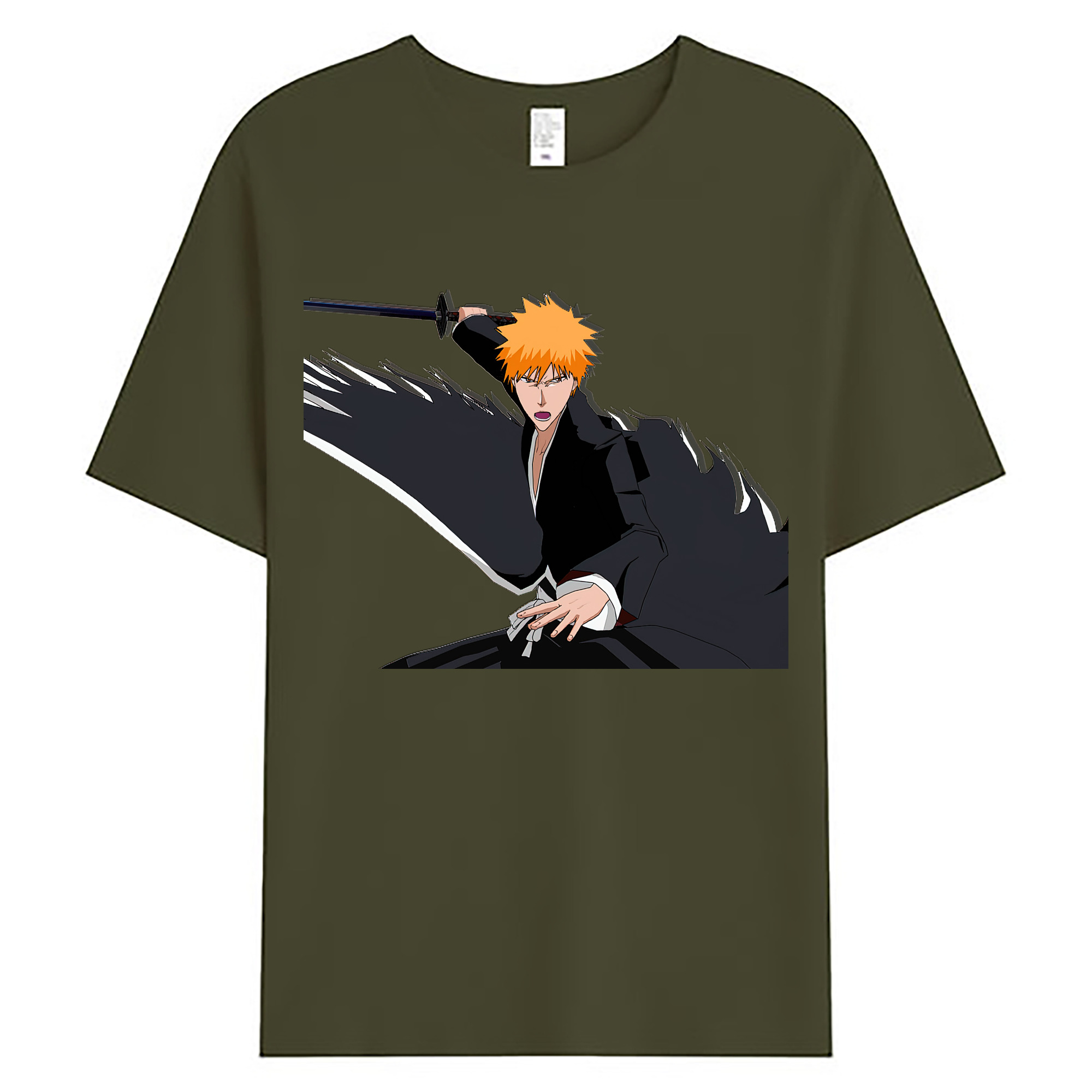 （画像用） ブリーチ 黒崎一護（くろさき いちご）BLEACH Kurosaki Ichigo 綿100％ メンズ半袖Tシャツ｜肌触りやわらか＆通気性